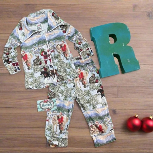 KIDS COWBOY Santa Christmas Pajamas / Family PJs - Picture 1 of 12